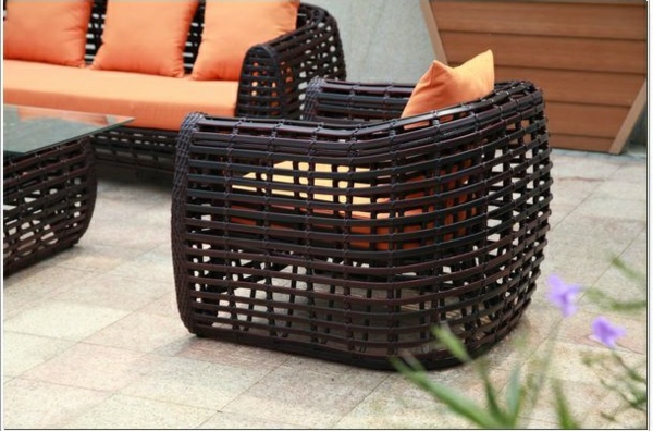 rattanmöbel für outdoor sofa sessel tisch auflage orange