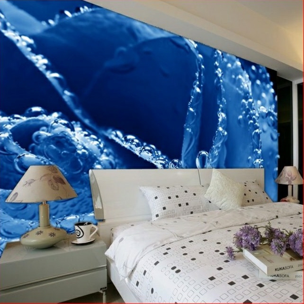 schlafzimmer schlafzimmerwand gestalten blau weißes bett