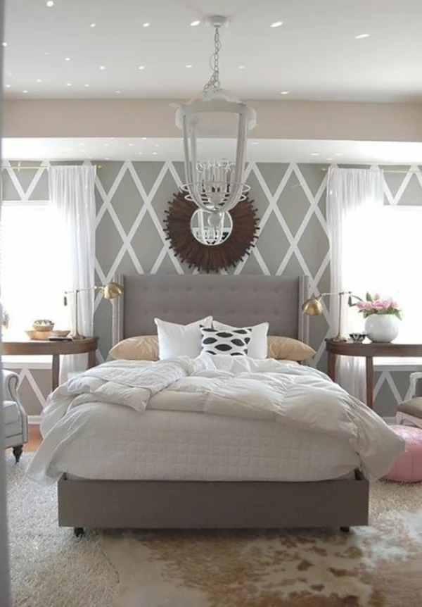 schlafzimmer schlafzimmerwand gestalten weiß und grau