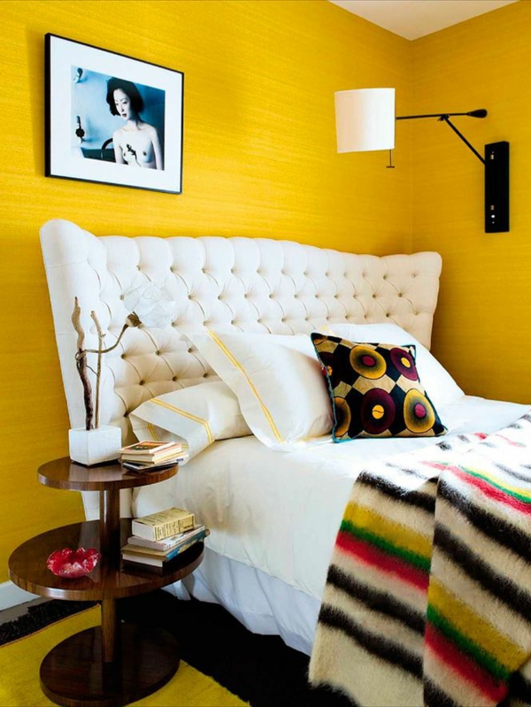 schlafzimmer ideen farbgestaltung sommerpalette gelbe wandgestaltung 