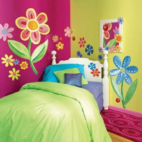 schlafzimmer farbgestaltung sommerpalette grün und rosa