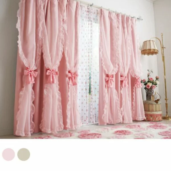schlafzimmer gardinen ideen rosa schleifen