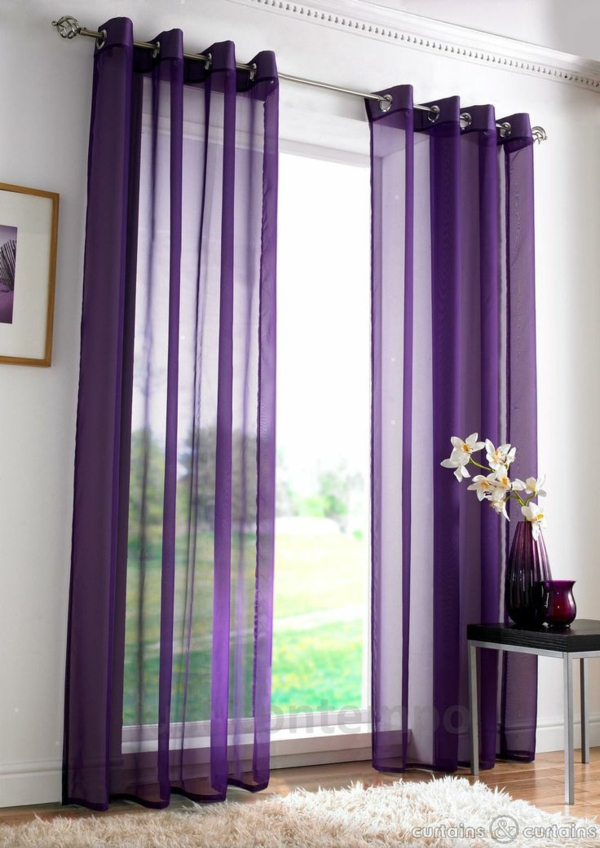 schlafzimmer gardinen und vorhänge lila luftig