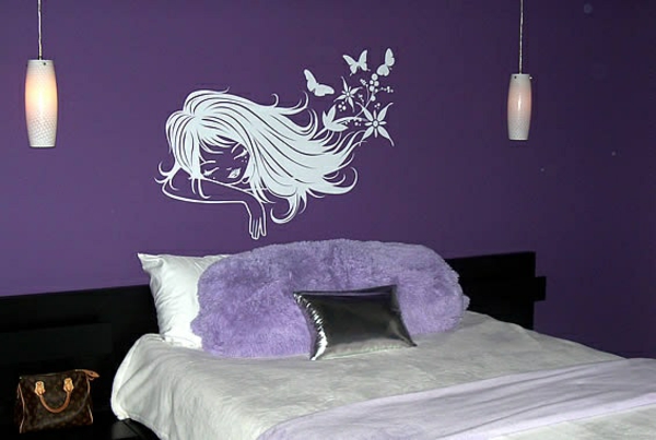 schlafzimmer wandgestaltung lila wand ideen