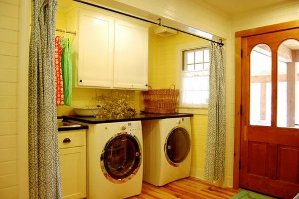 vorhang als raumtrenner waschküche waschmaschinen