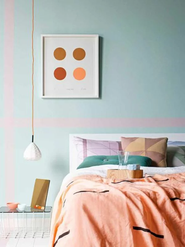 wanddeko schlafzimmer farben Schlafzimmerwand gestalten hängelampe