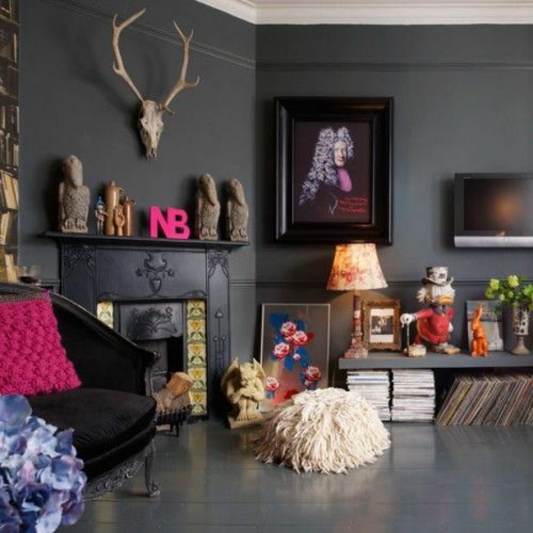 wandfarbe grautöne wohnzimmer dekoideen bilder kamin