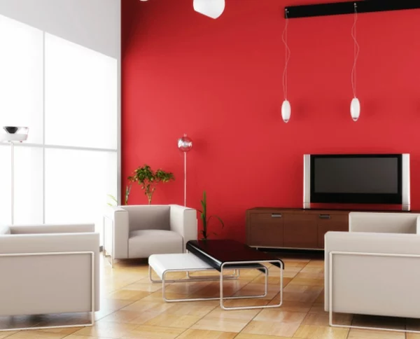wandfarben ideen wohnzimmer rot energiegeladen akzentwand streichen