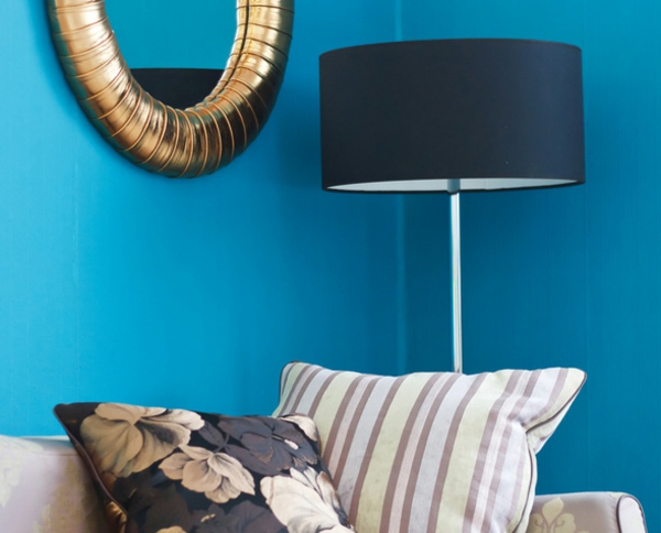 wandfarben ideen wohnzimmer sofa blau wände streichen