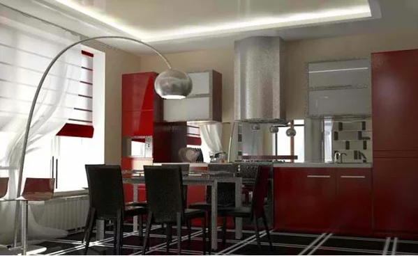 esszimmer gestalten rote küche moderne leuchten