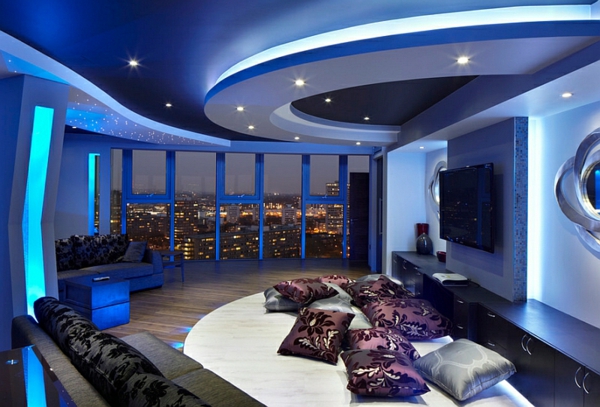 innendesign blau und weiß luxus wohnzimmer dekoideen