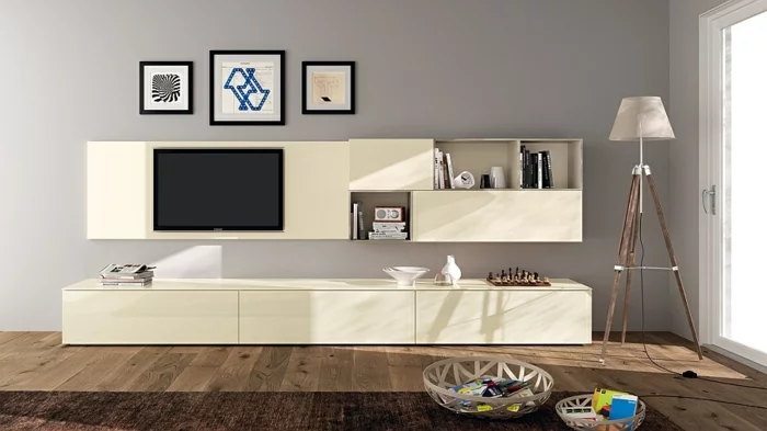 wohnideen wohnzimmer wandregale tv wohnwand minimalistisch klare linien