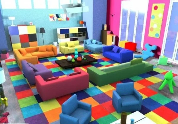 wohnzimmer farbgestaltung bunte einrichtungsideen