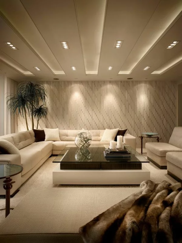 wohnzimmer gestaltungsideen modern dekorative decke sofa 