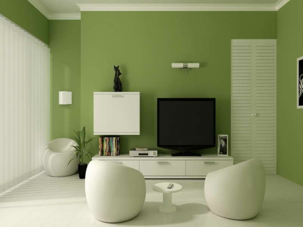 wände streichen wandfarbe olivgrün wohnzimmer weiß grüne farbtöne