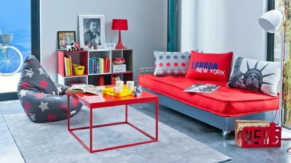  zimmerfarben bunt einrichtung rot sofa