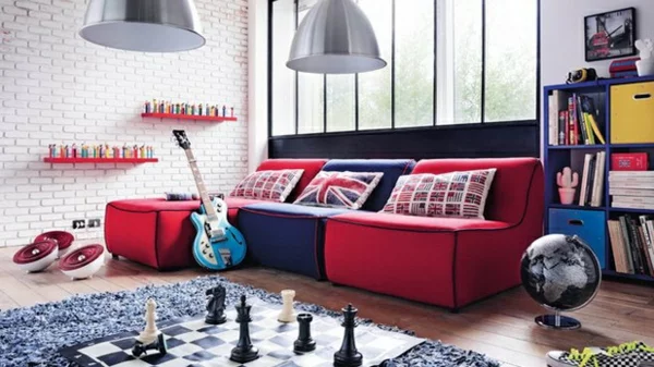 farben bunt zimmer einrichtung sofa rot