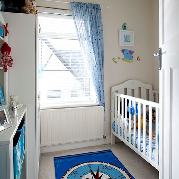 Babyzimmer gestalten deko ideen blau gardinen teppich
