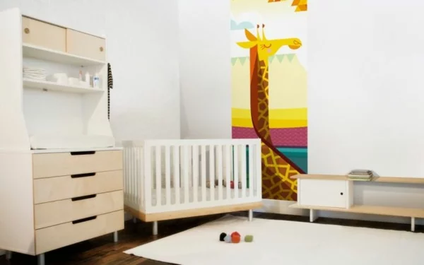 Dschungel Kindertapete Kinderzimmer gestalten babybett