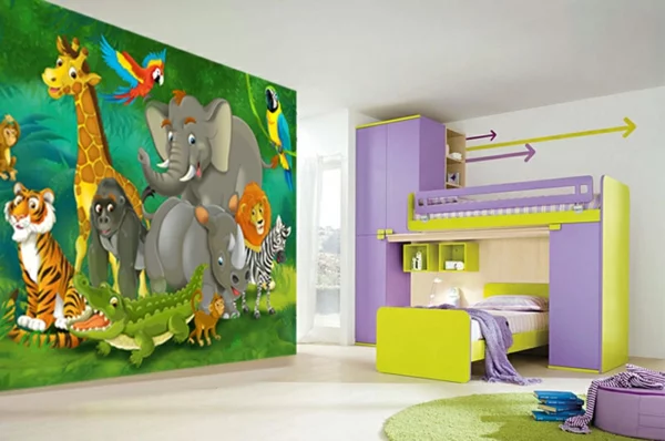 Kindertapete Kinderzimmer gestalten hochbett Dschungel 