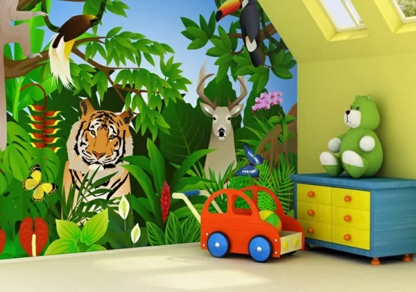 Dschungel kommode Kindertapete Kinderzimmer gestalten kommode