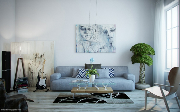 Grünpflanzen Bilder favorite wohnzimmer sofa grau