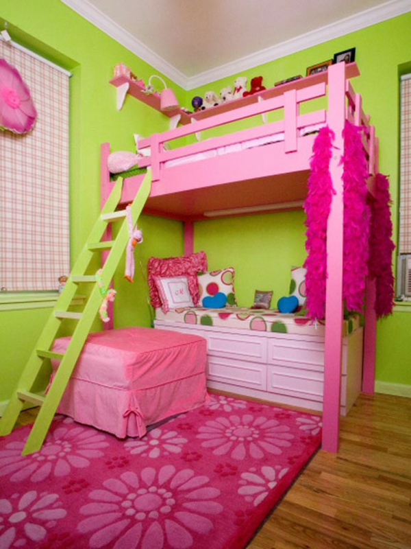 Hochbett Kinderzimmer rosa grüne farben