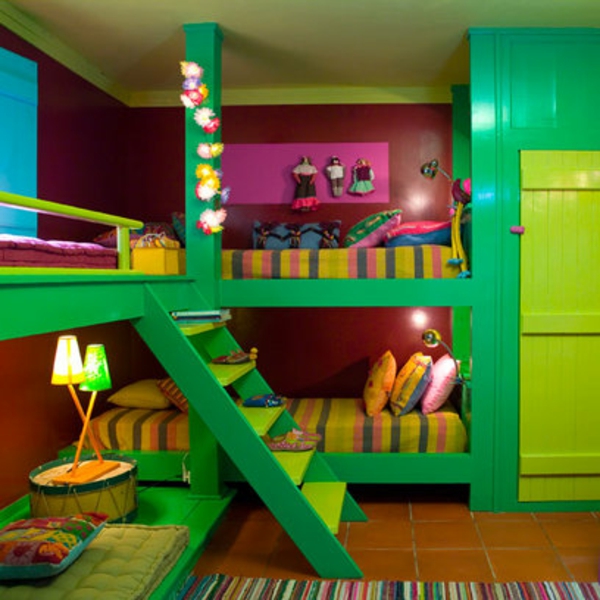  tapeten bett weich Kinderzimmer Deko grün möbel