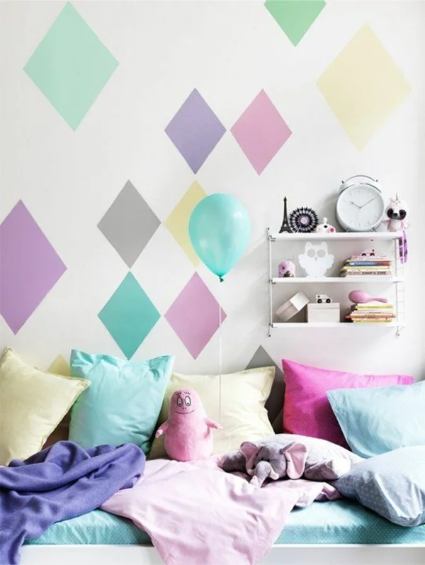 Kombinationen Wandfarben rauten bunt schlafzimmer