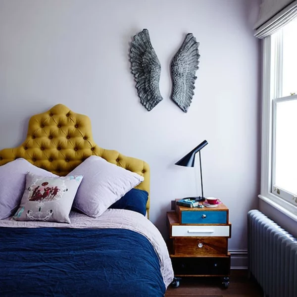 Schlafzimmer flügel deko Ideen gestalten einrichten kopfteil polsterung