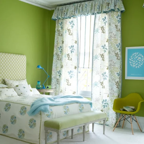 frühlingsfrische komplett gestalten grün wand Schlafzimmer 