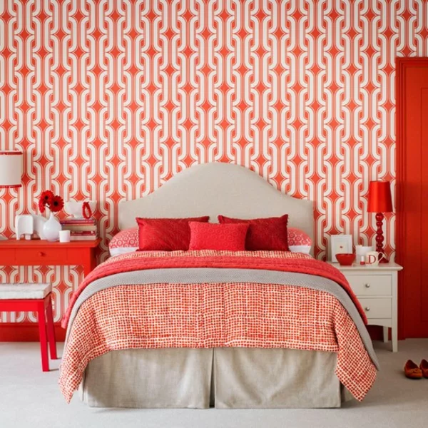 Schlafzimmer gestalten rot farben komplett 