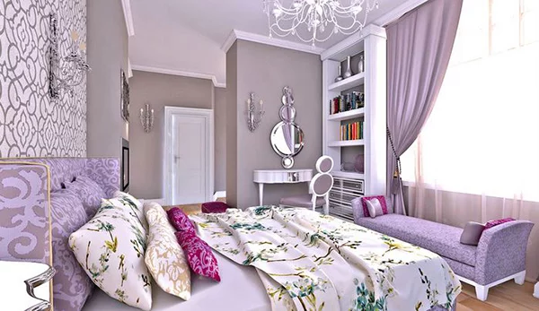 Schlafzimmergestaltung und Wandfarben deko einrichten lila