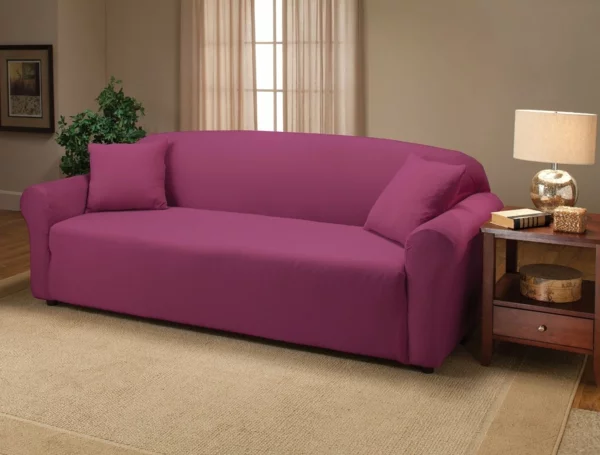 Stretchbezug Sofa feminine farben rosa lila