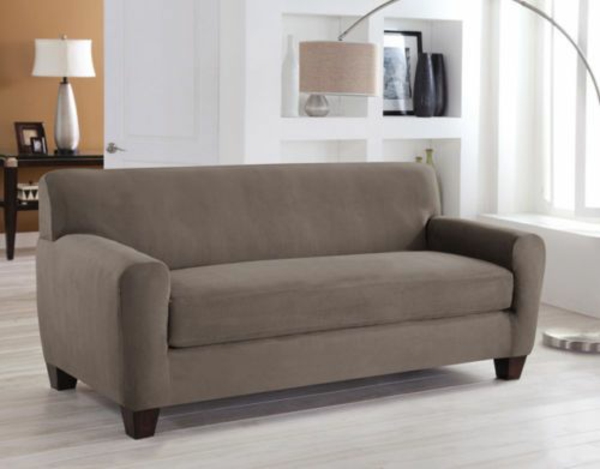 Stretchbezug für Sofa grau klein  bogenlampe stehlampe 