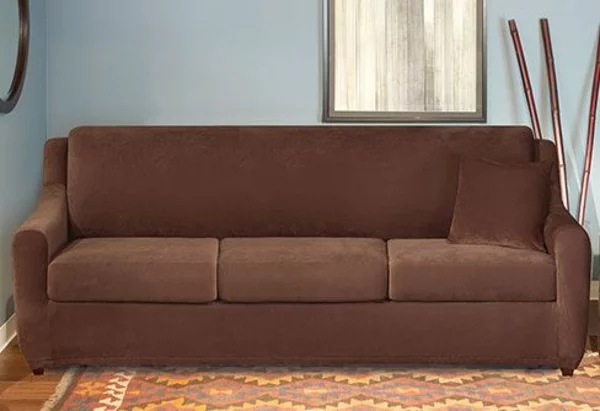 Stretchbezug teppich Sofa samt braun spiegel wand fenster