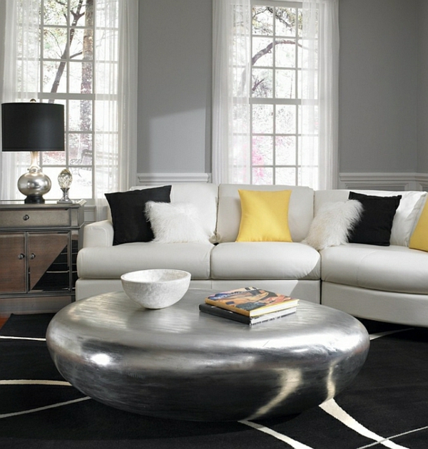 Wohnzimmer Farbgestaltung Grau Und Gelb Als Farbkombination