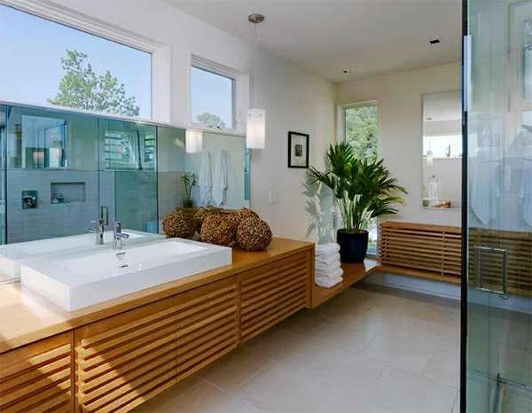 badezimmer design badspiegel badmöbel holz 