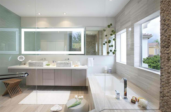 badezimmer badspiegel badmöbel sichtschutz glas