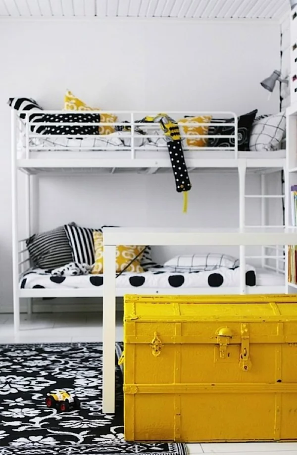 farbideen kinderzimmer gelbe accessoires kommode etagenbett