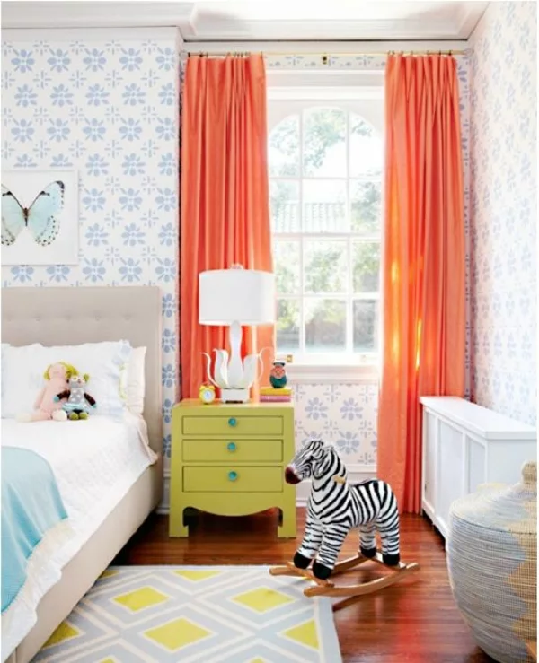 farbgestaltung kinderzimmer farbideen  teppich orange gardinen