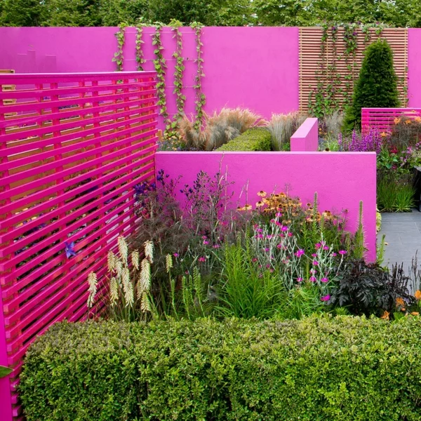 ausgefallene Gartengestaltung Gartenzaun in Pink streichen mehr Farbe in den Outdoor-Bereich bringen 