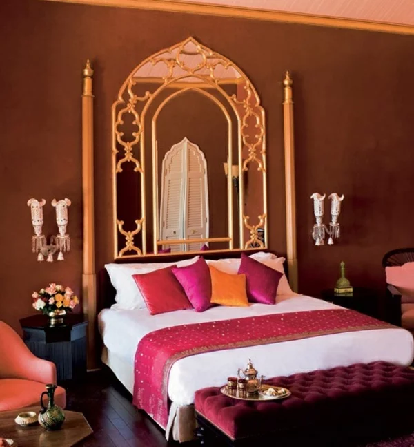 orientalisches schlafzimmer bett kopfteil spiegel