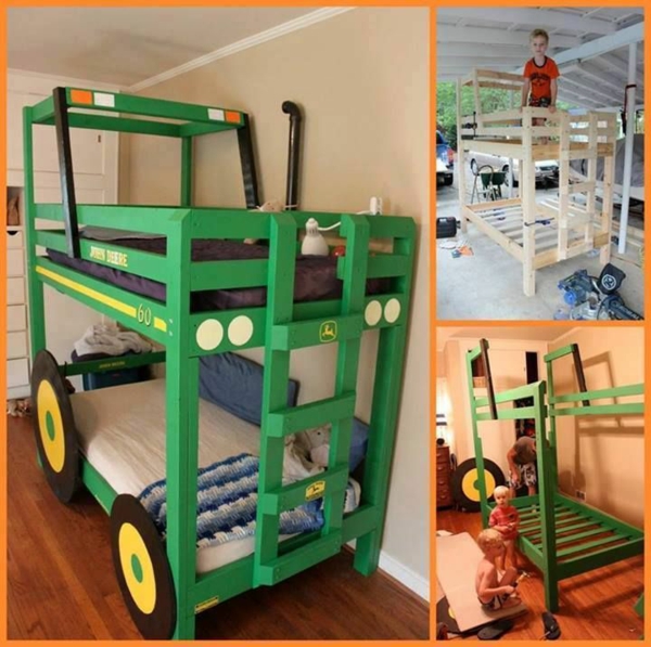 kinder-etagenbett -bilder-jugendzimmer-baby-grün-wagen-räder