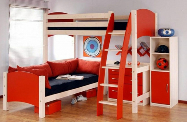 kinder-etagenbett -bilder-jugendzimmer-baby-rot-glanzvoll