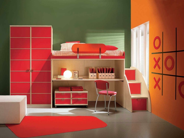 kinder-etagenbett -bilder-jugendzimmer-baby-rot-oberflächen
