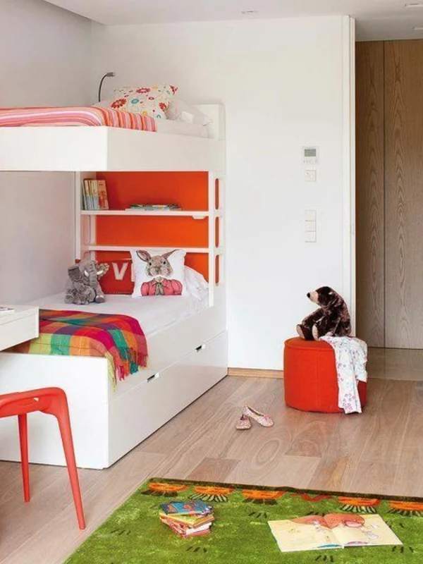 kinder-etagenbett -bilder-jugendzimmer-baby-rote-regale