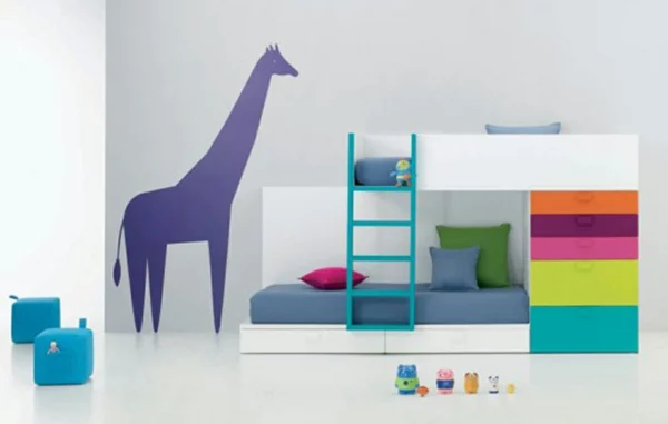 kinder-etagenbett -bilder-jugendzimmer-baby-wanddeko-giraffen