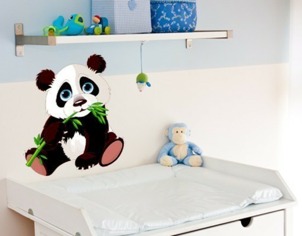 kreative wandgestaltung wandtattoo babyzimmer panda bär wandsticker wickelraum