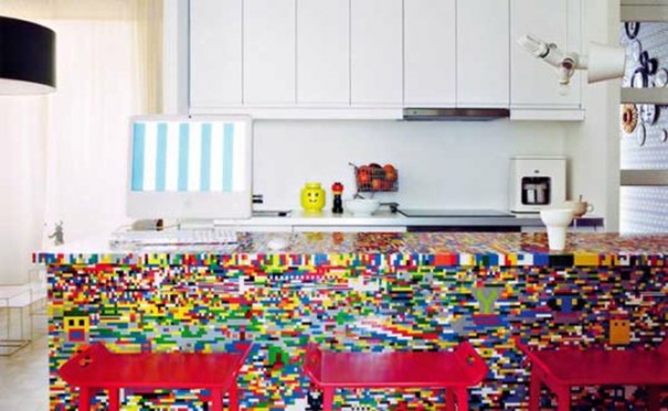 lego steine Küchenblock aus Legosteinen diy kreativ kücheninsel